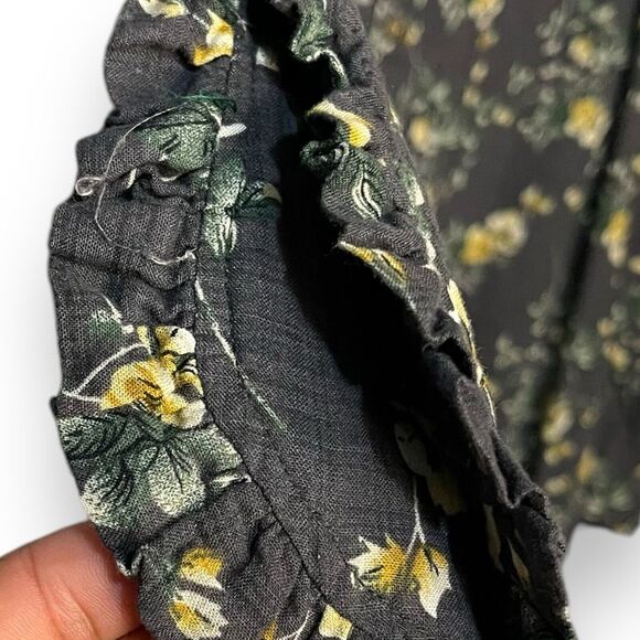 Easel Button Front Tunic Top Women's Medium Navy Blue Floral Casual Modest Shirt - Picture 9 of 13